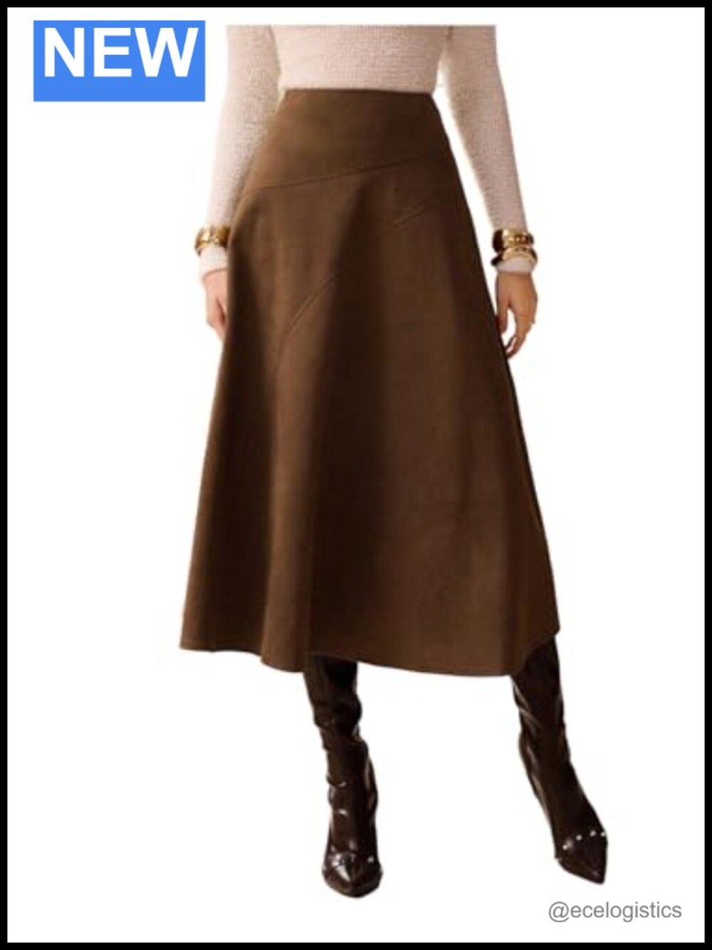Faux Suede A-Line Long Skirt High Waisted Zipper Closure Faux Suede Skirt